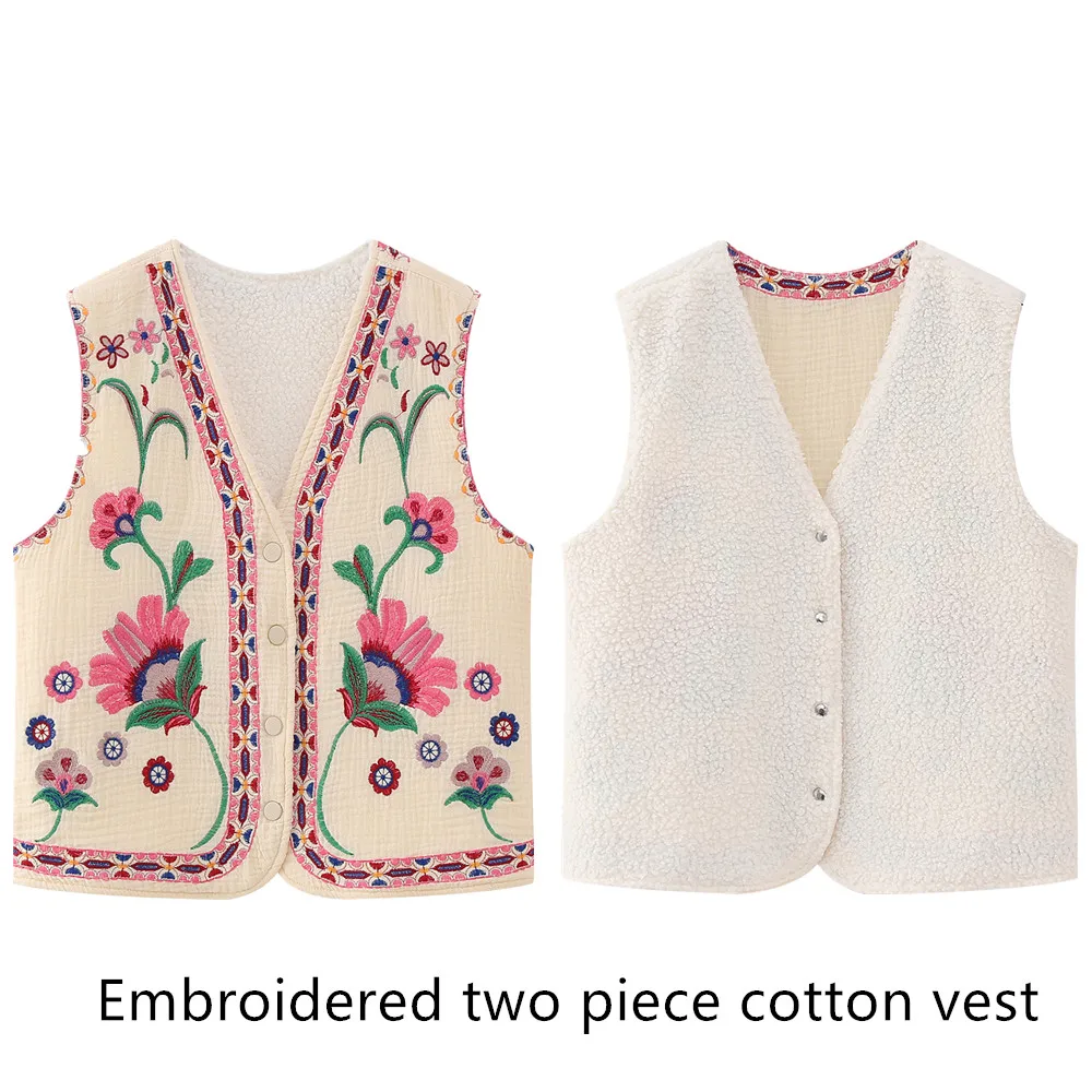 Floral Embroidered Women's Open Waistcoat